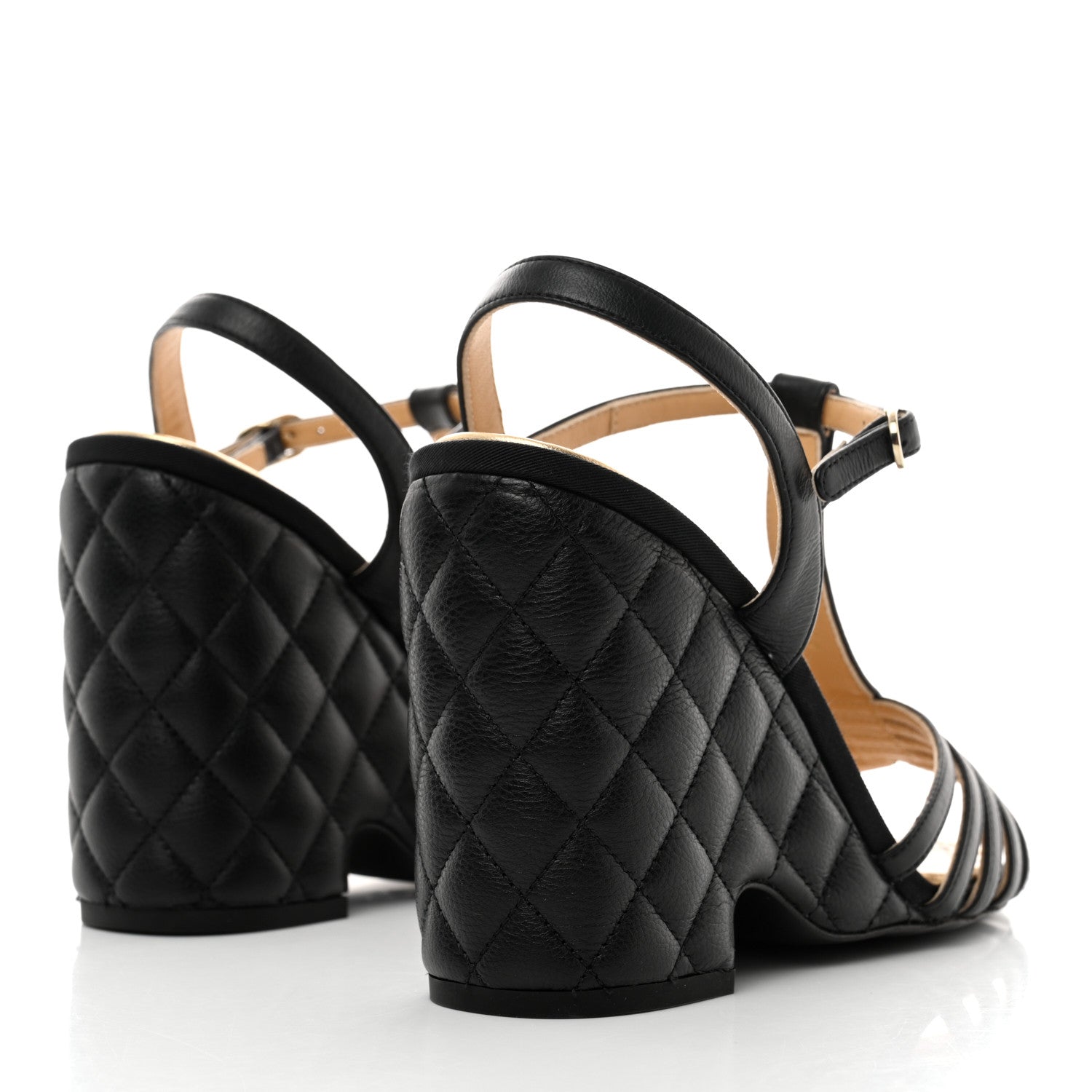 Chanel Grained Calfskin Quilted Wedge Sandals 37.5 Black 4 of 9