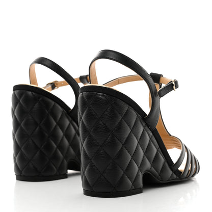 Chanel Grained Calfskin Quilted Wedge Sandals 37.5 Black 4 of 9