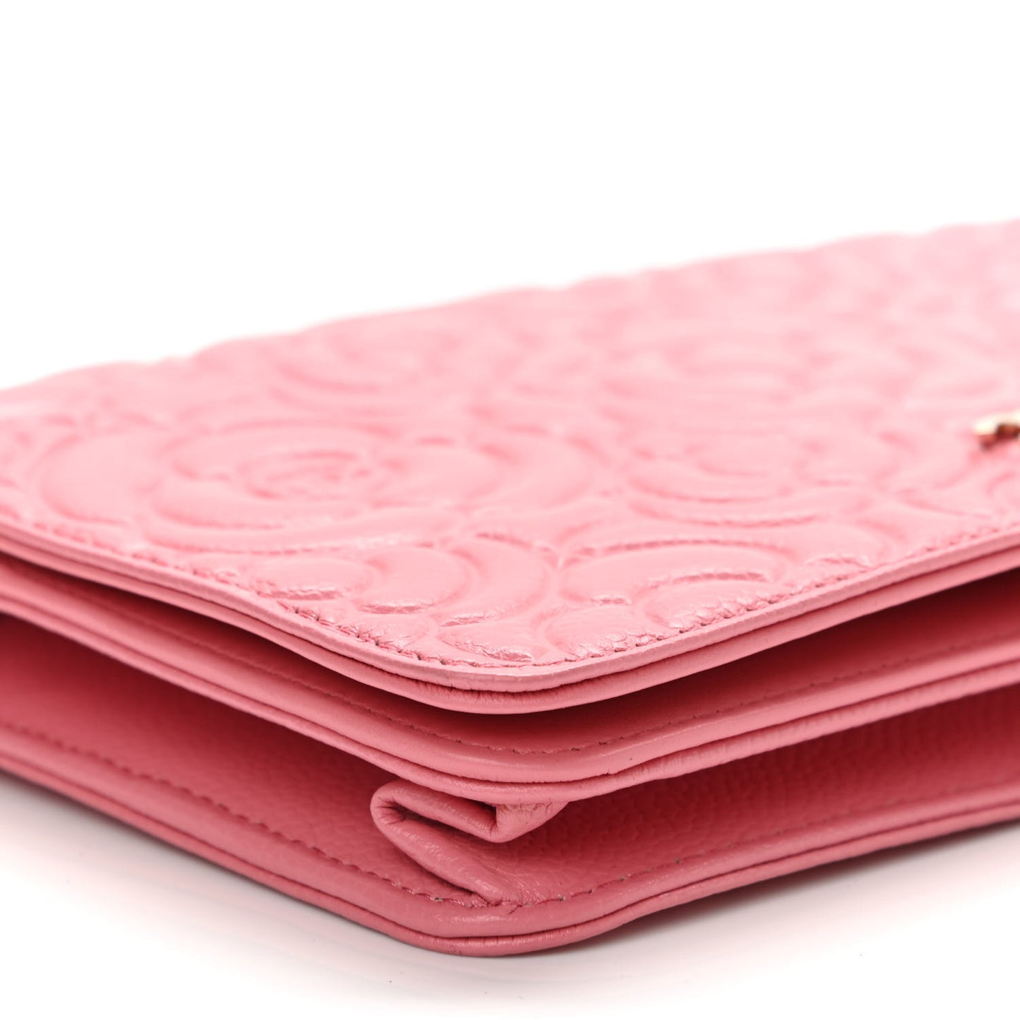 Caviar Camellia Embossed Wallet On Chain WOC Pink