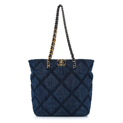 Chanel Denim Quilted Chanel 19 North South Shopping Bag Blue 1 of 11