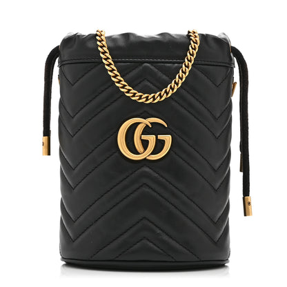 Gucci Calfskin Matelasse Mini GG Marmont 2.0 Bucket Bag Black 1 of 11