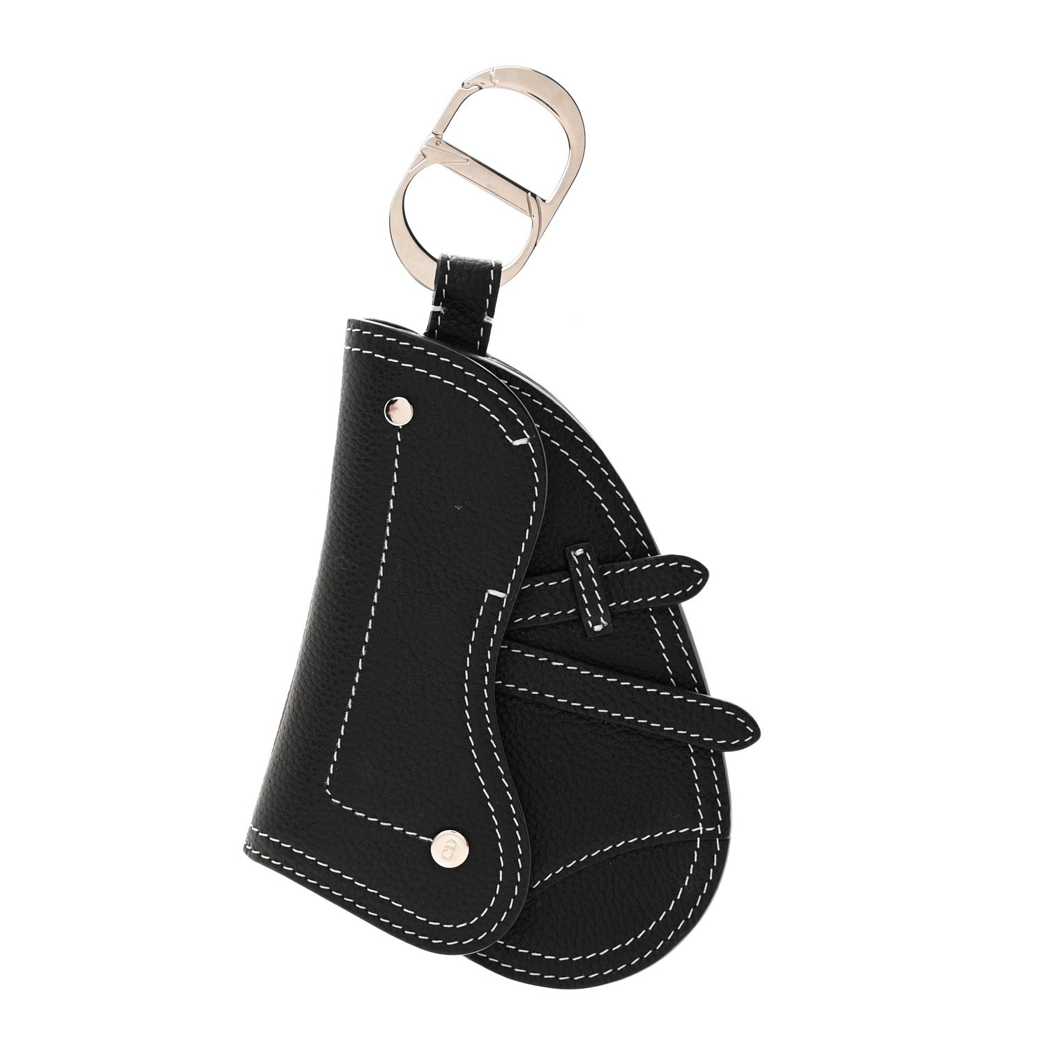 Christian Dior Grained Calfskin Saddle Mini Key Ring Black 1 of 6