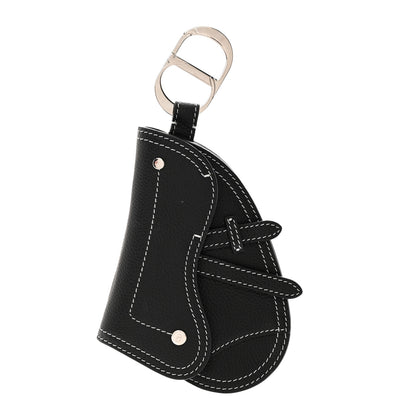 Christian Dior Grained Calfskin Saddle Mini Key Ring Black 1 of 6
