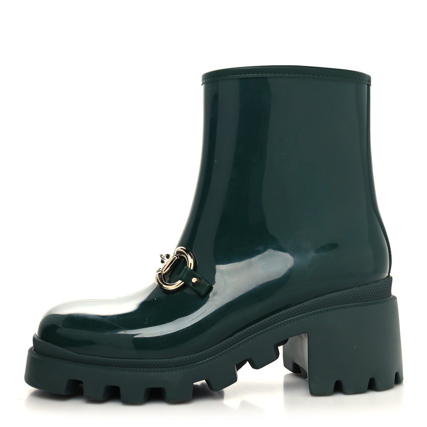 Gucci Rubber Womens Horsebit Ankle Boots 38 Vintage Green 1 of 7