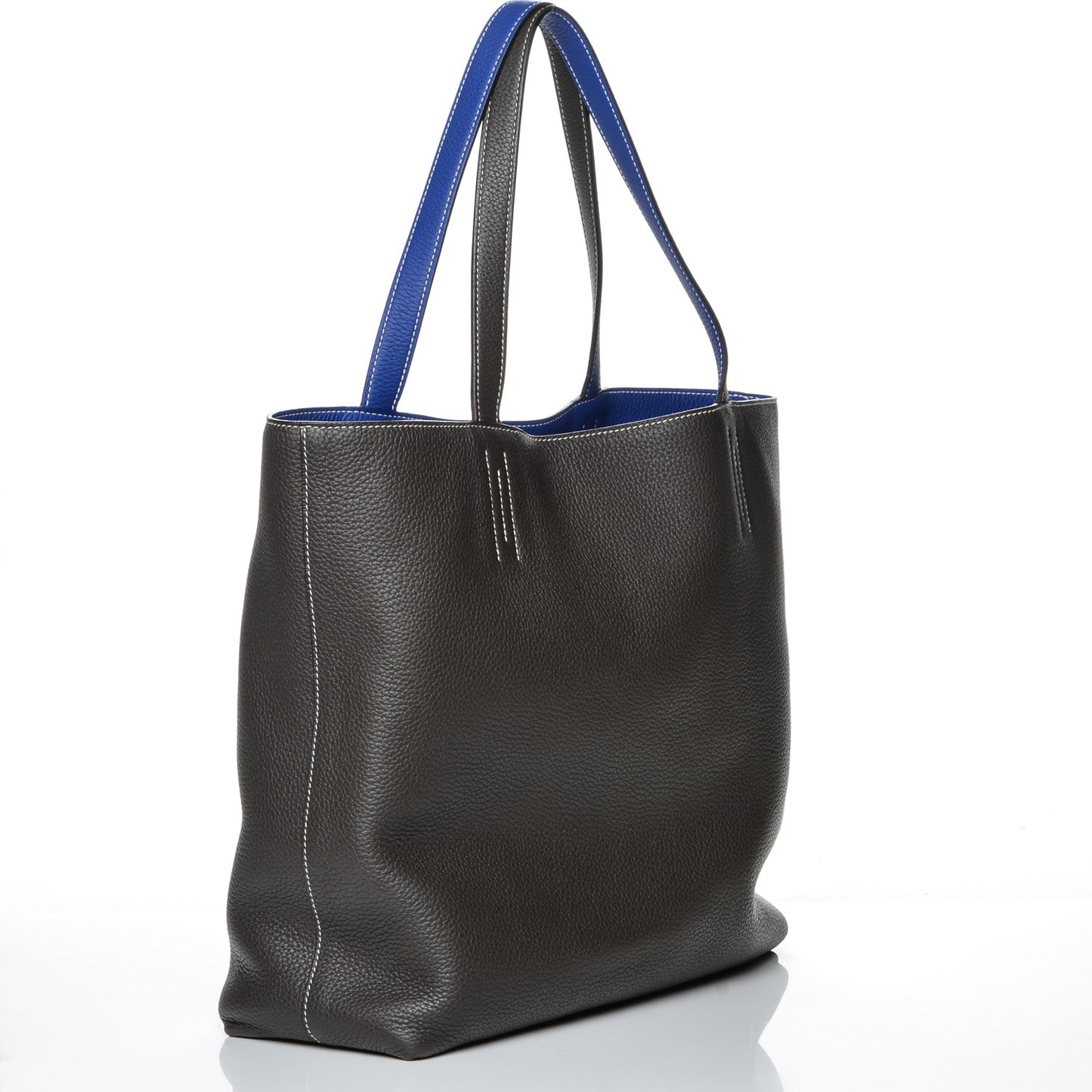 Taurillon Clemence Double Sens 36 Reversible Tote Graphite Bleu Electrique