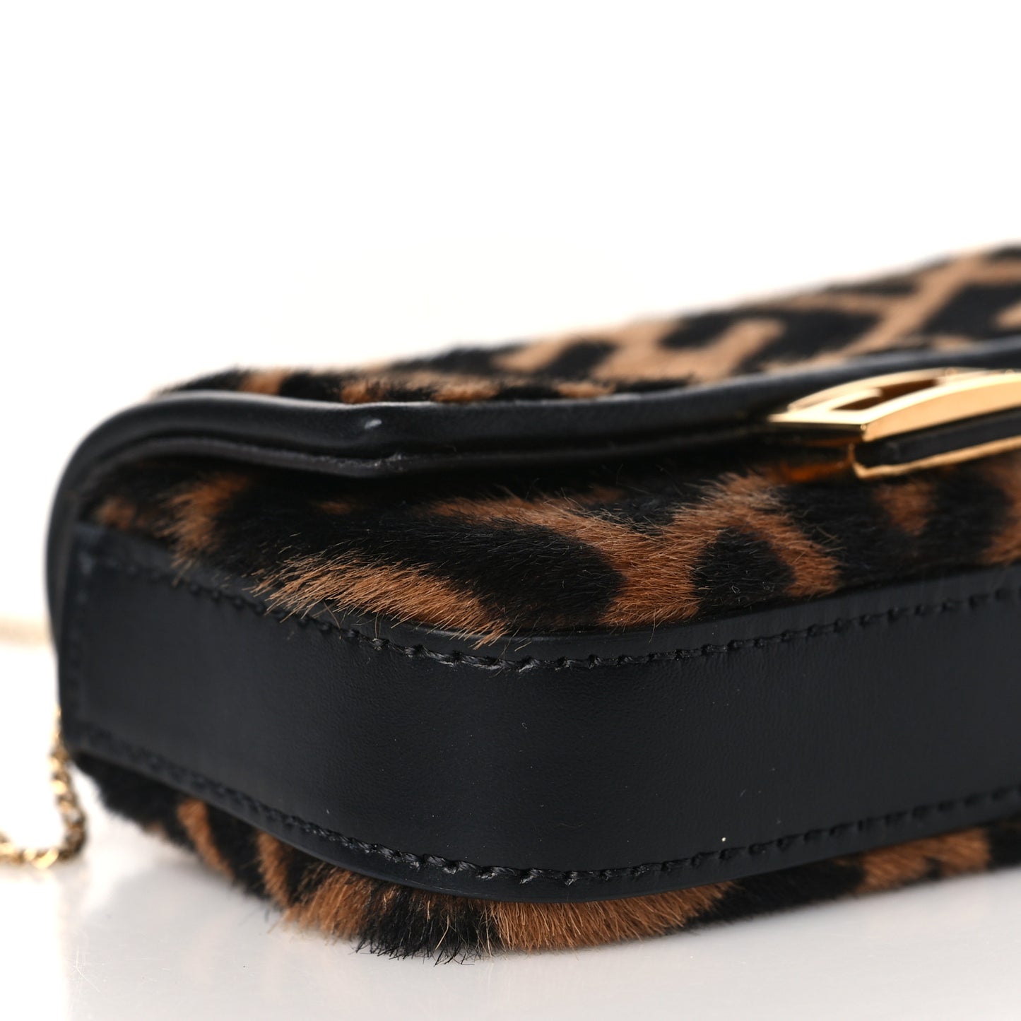 Sheared Sheepskin Vitello King FF Nano Baguette Charm Tobacco Moro Black
