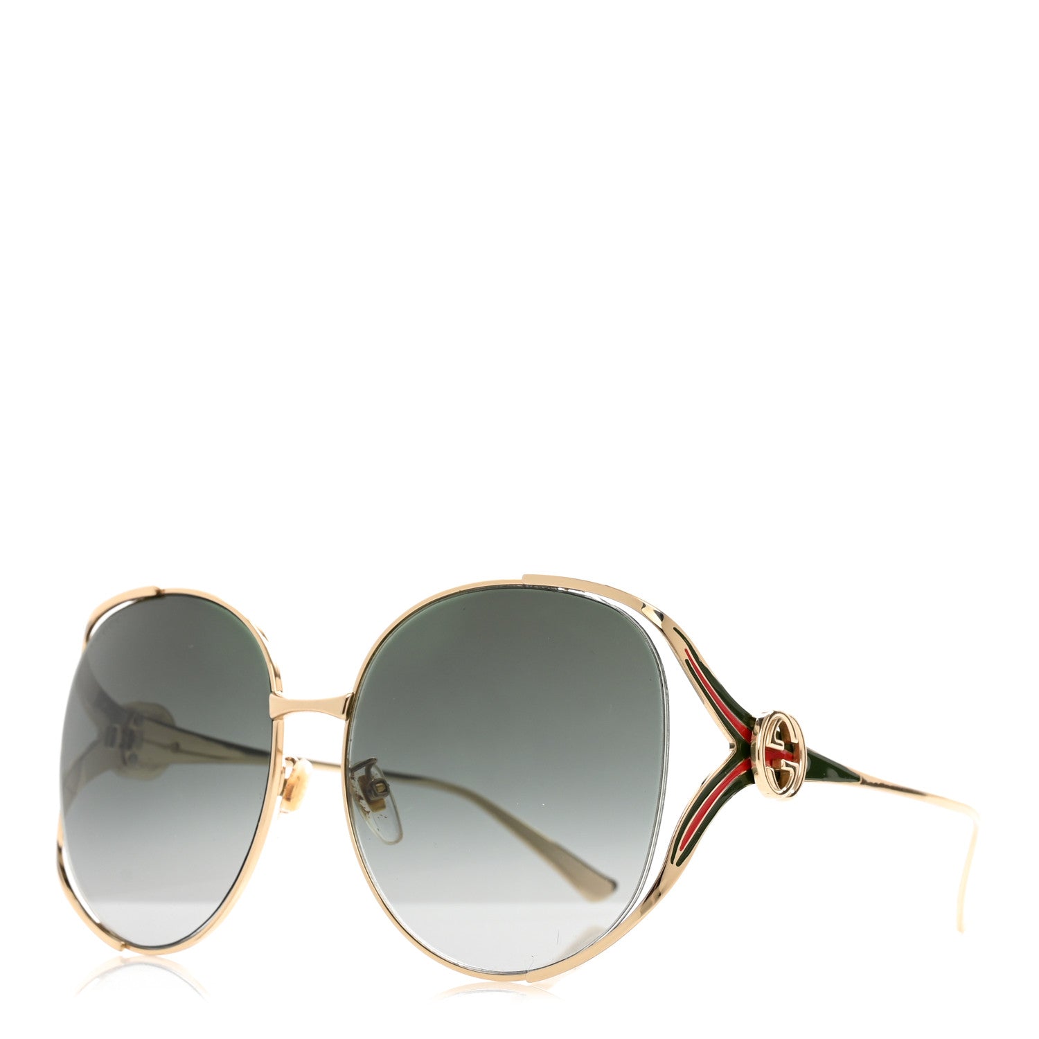 Gucci Metal Oversized Round Frame GG0225S Sunglasses Gold 1 of 8