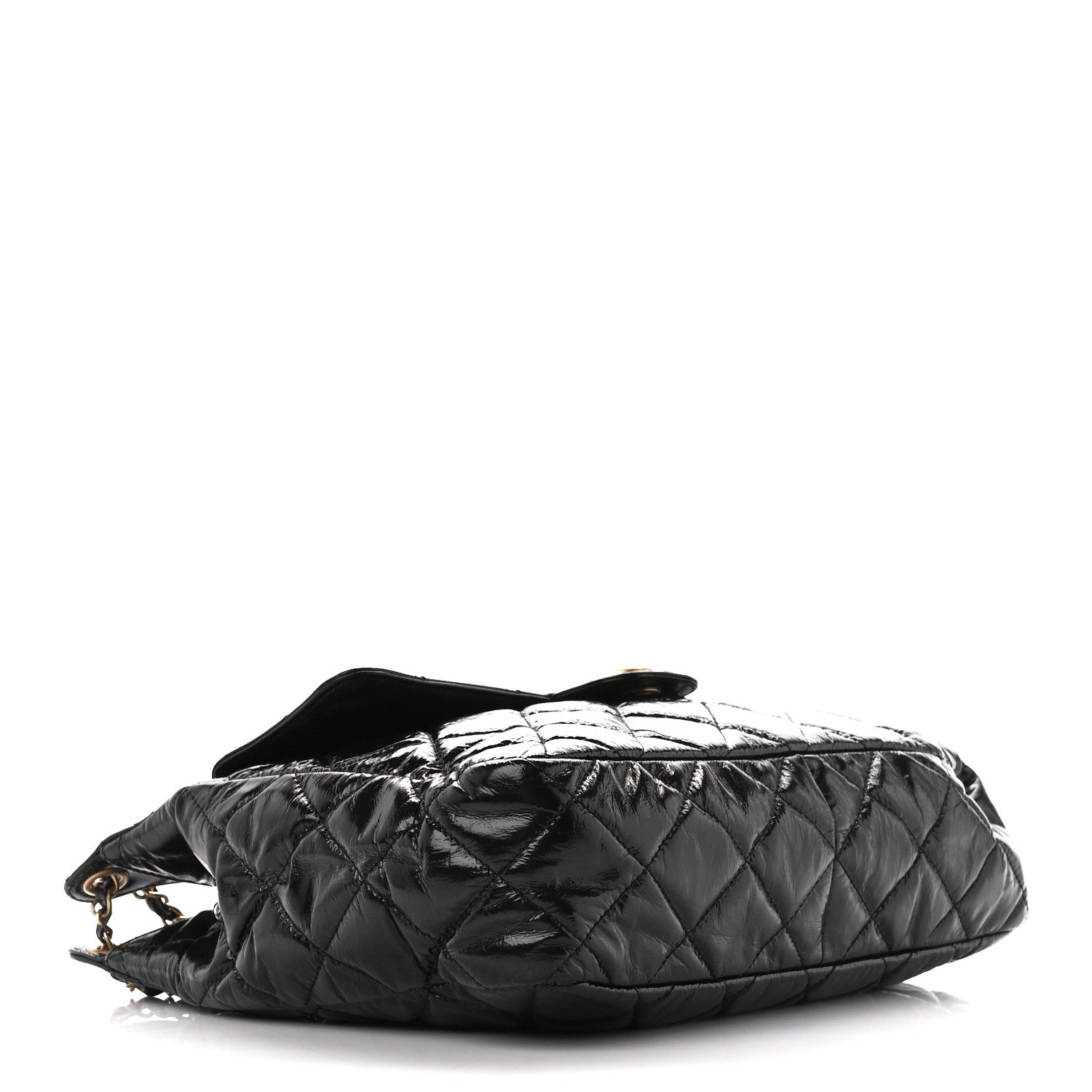 Chanel Shiny Crumpled Calfskin Quilted Large Wavy CC Hobo Black 4 of 11