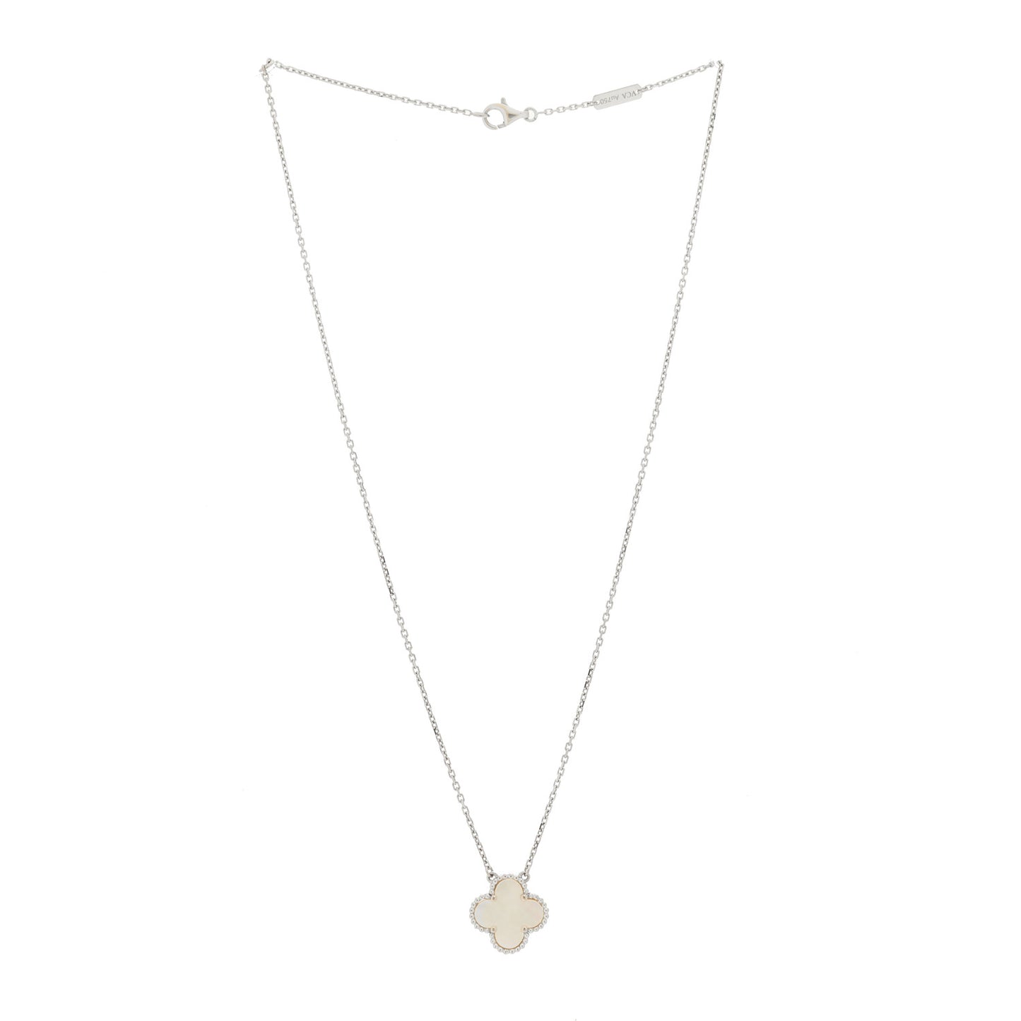 18K White Gold Mother of Pearl Vintage Alhambra Pendant Necklace