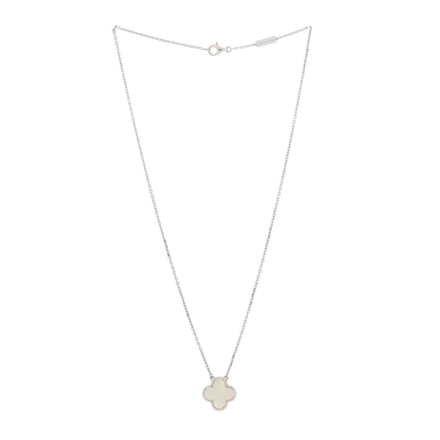 Van Cleef & Arpels 18K White Gold Mother of Pearl Vintage Alhambra Pendant Necklace 3 of 5