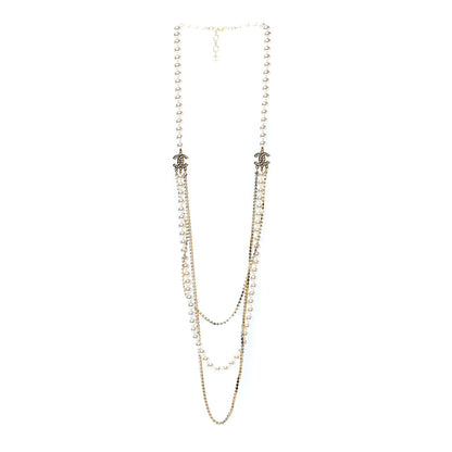 Chanel Pearl Crystal Multi Strand CC Long Necklace Gold 3 of 6