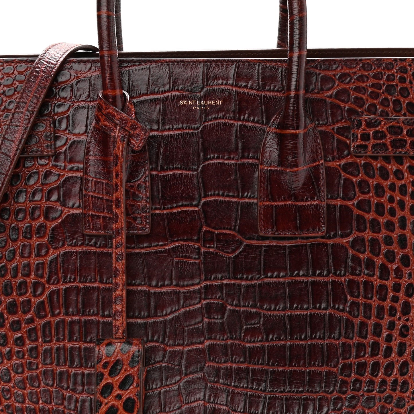 Calfskin Crocodile Embossed Small Sac de Jour Dark Blood