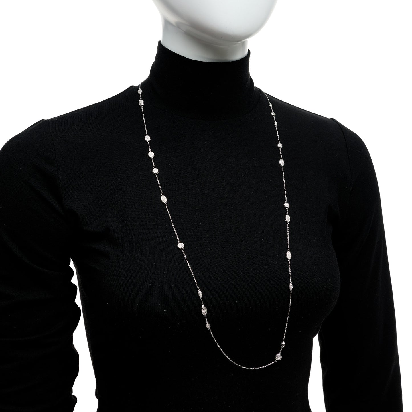 18K White Gold Diamond Station Necklace