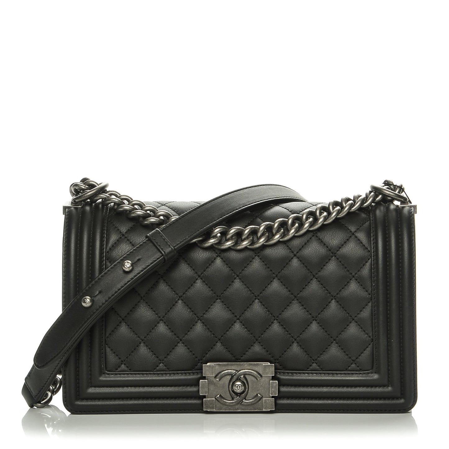 Calfskin Quilted Medium Boy Flap Black