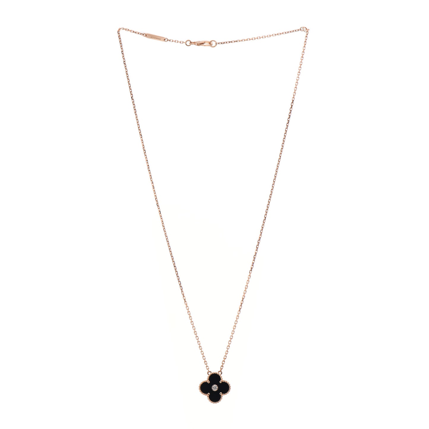 18K Rose Gold Diamond Black Onyx Vintage Alhambra Pendant Necklace