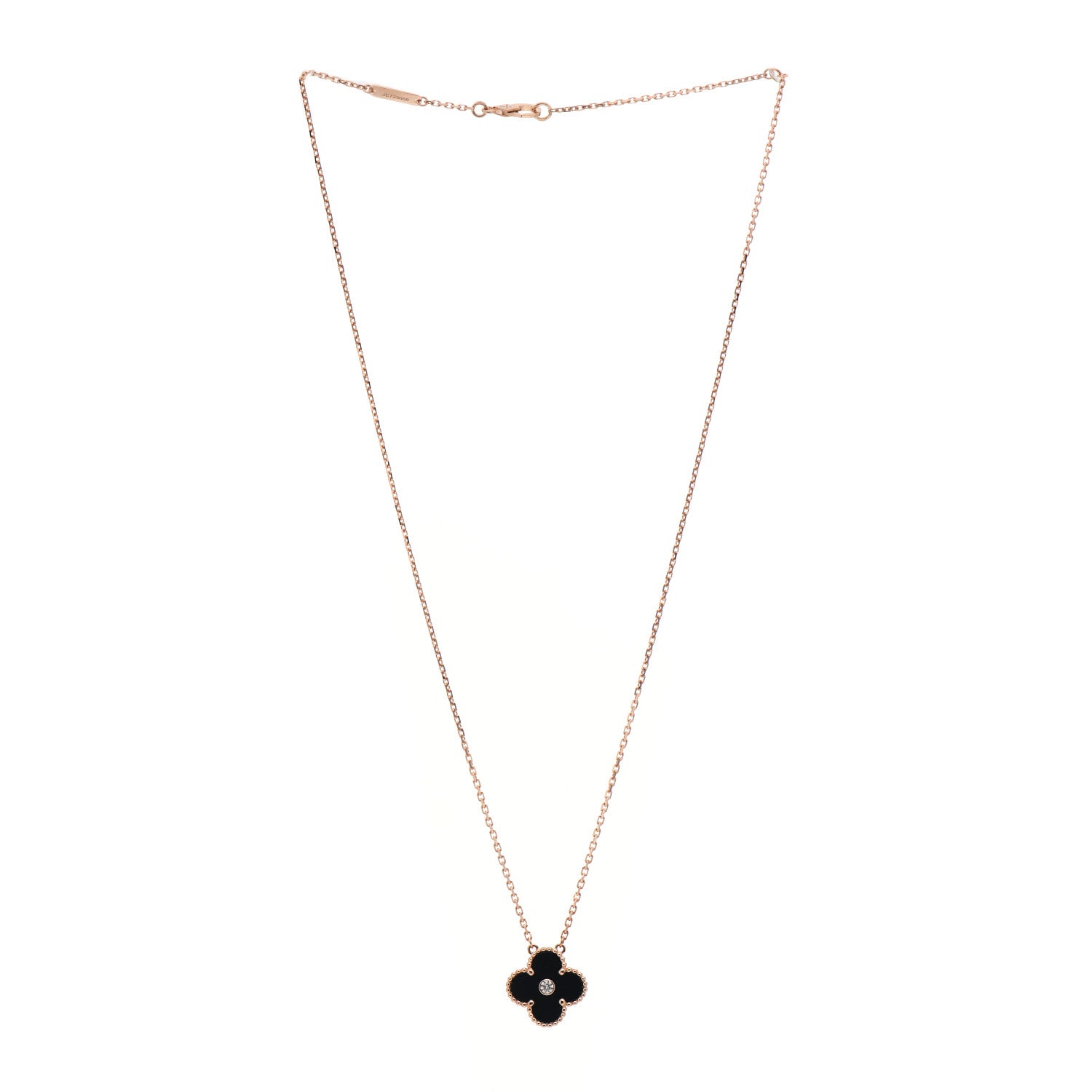 Van Cleef & Arpels 18K Rose Gold Diamond Black Onyx Vintage Alhambra Pendant Necklace 3 of 7