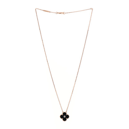 Van Cleef & Arpels 18K Rose Gold Diamond Black Onyx Vintage Alhambra Pendant Necklace 3 of 7