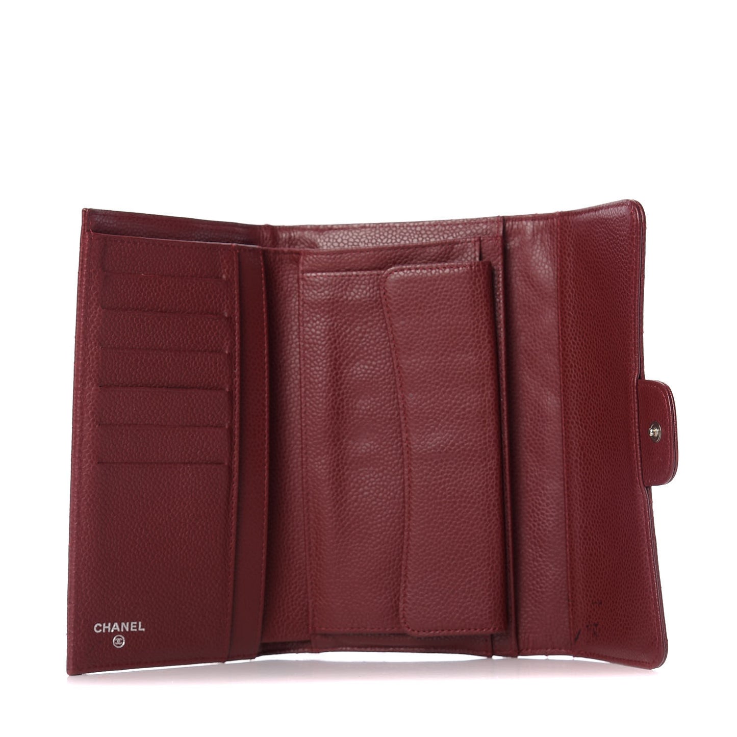 Caviar Quilted Large Gusset Flap Wallet Dark Red