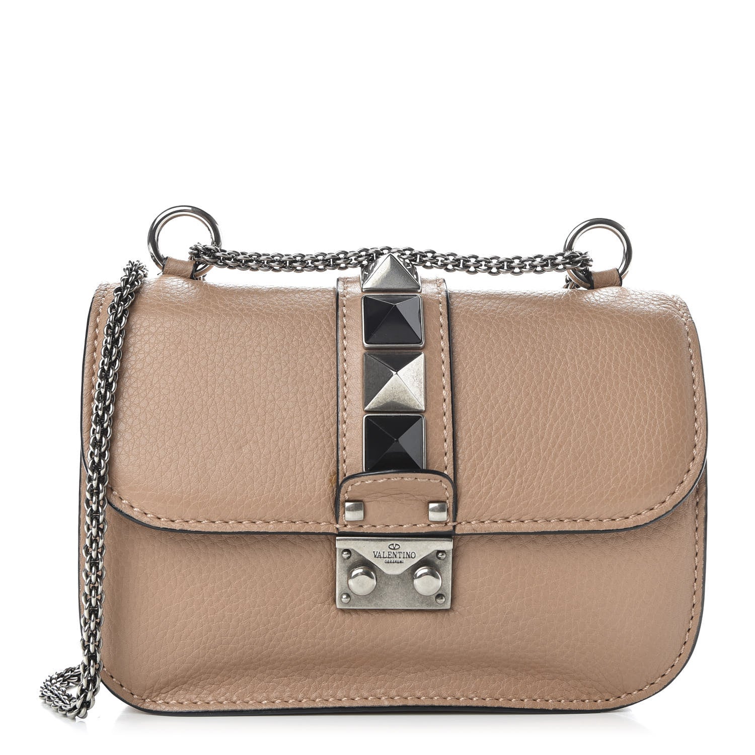 Valentino Garavani Pebbled Calfskin Small Glam Lock Rockstud Flap Soft Noisette 1 of 10