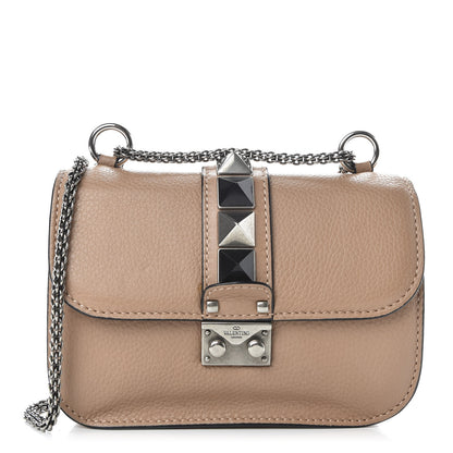 Valentino Garavani Pebbled Calfskin Small Glam Lock Rockstud Flap Soft Noisette 1 of 10