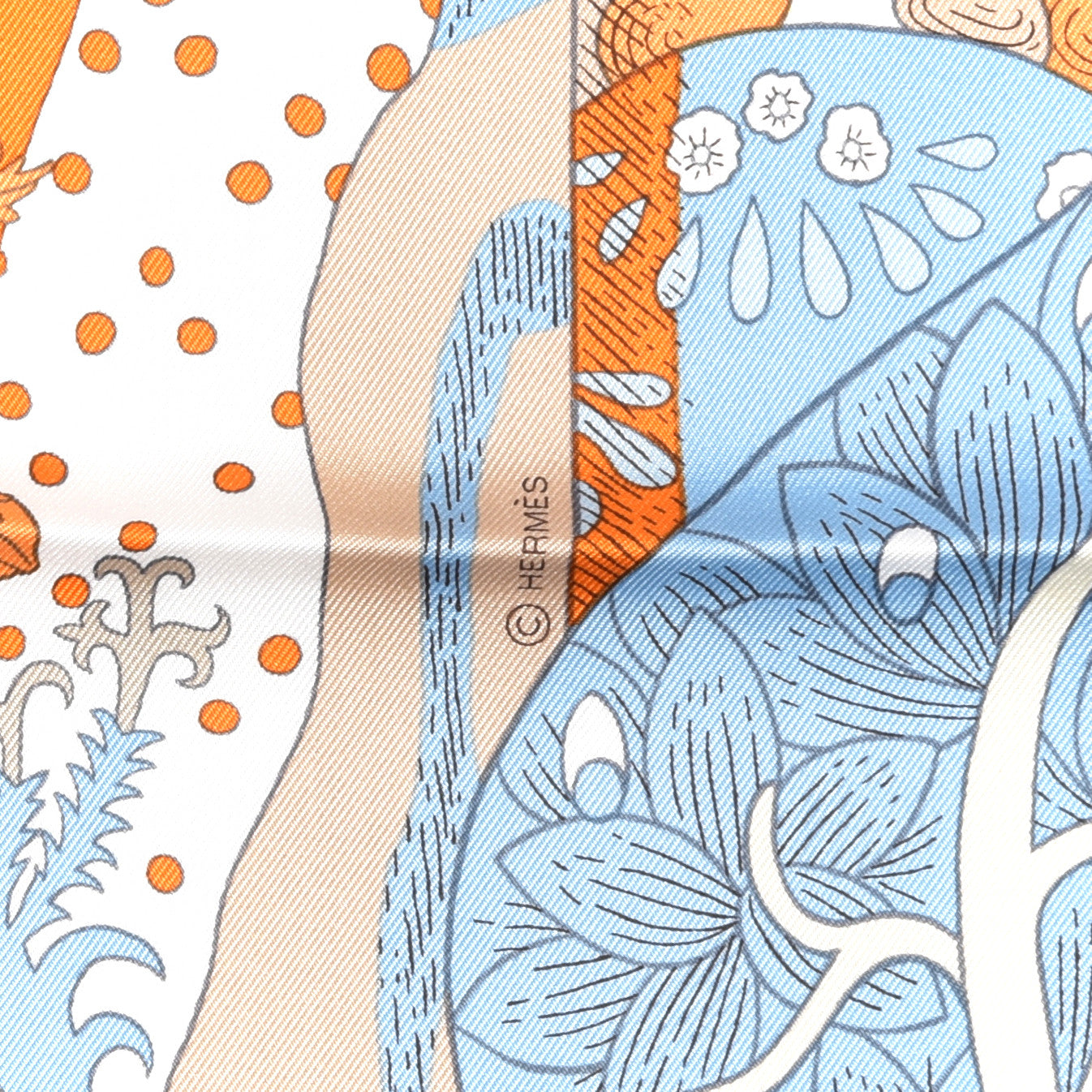 Silk Le Premier Chant Scarf 90 Orange White Bleu