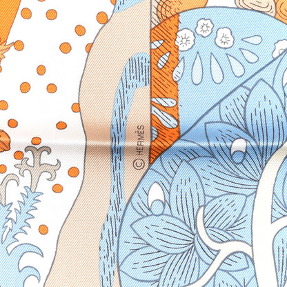 Hermes Silk Le Premier Chant Scarf 90 Orange White Bleu 2 of 5