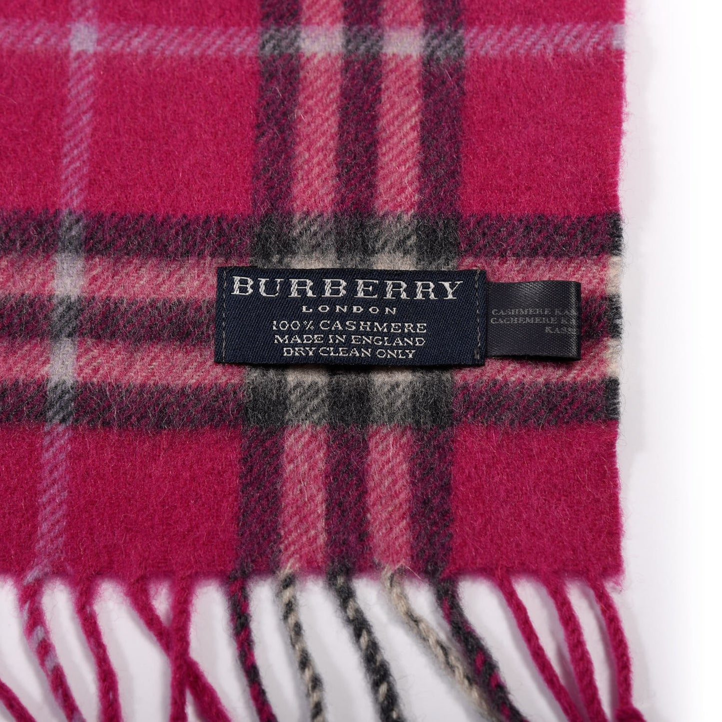 Cashmere Vintage Check Fringe Scarf Fuchsia