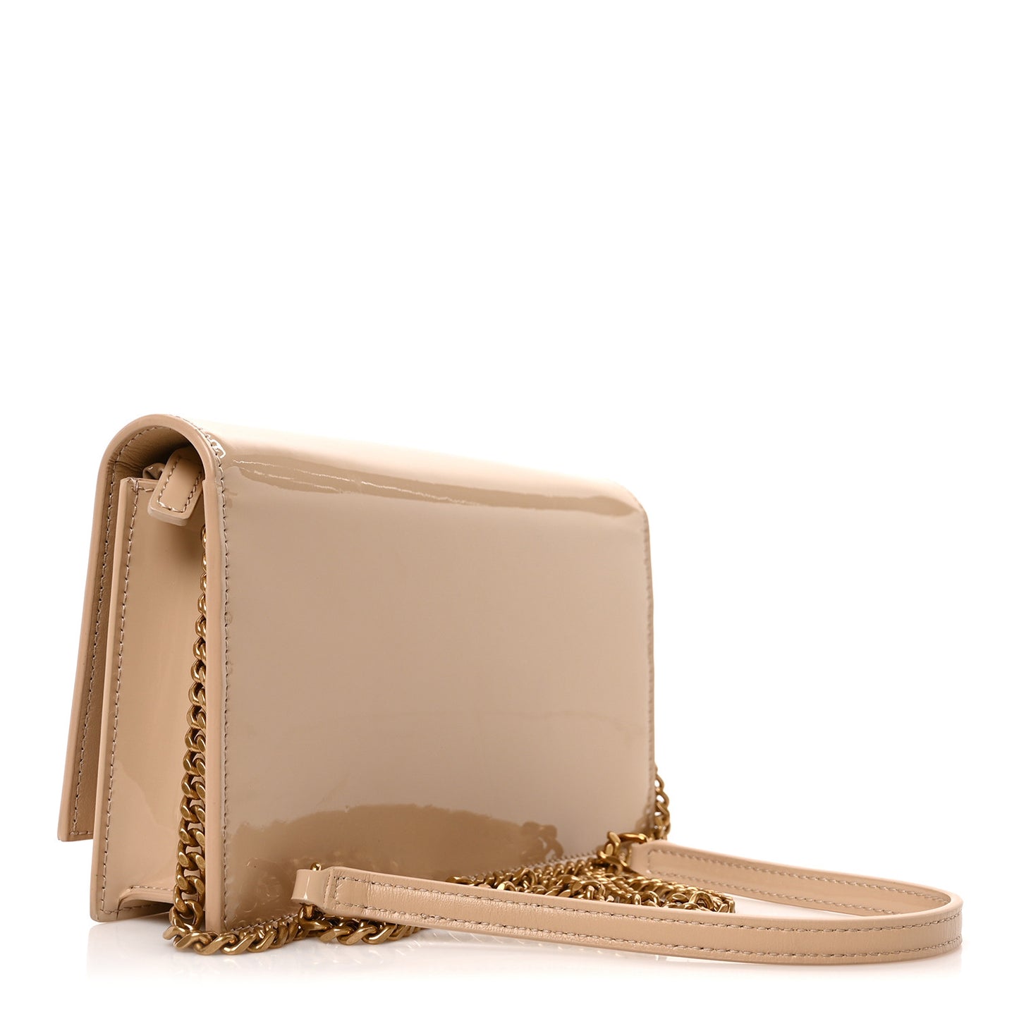 Patent Monogram Classic Kate Tassel Chain Wallet Dark Beige