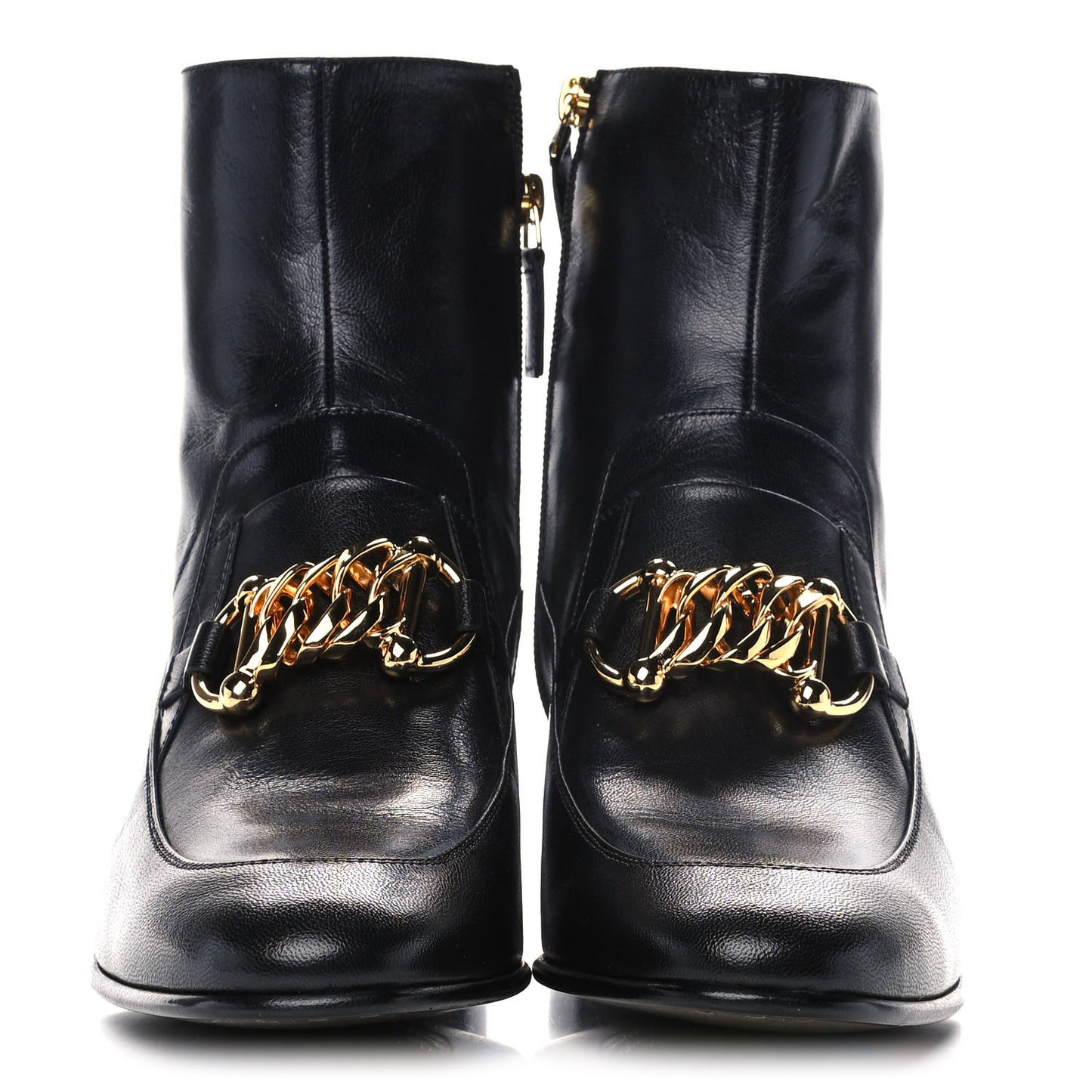 Goatskin Kitten Chain Horsebit Ankle Boots 40 Black