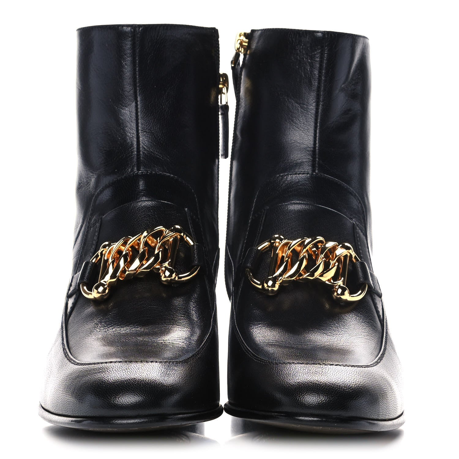 Gucci Goatskin Kitten Chain Horsebit Ankle Boots 40 Black 2 of 10