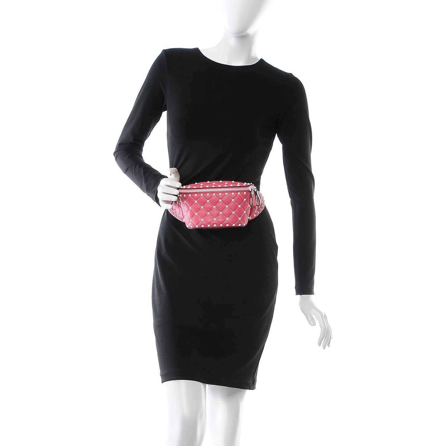 Lambskin Free Rockstud Spike Belt Bag Shadow Pink