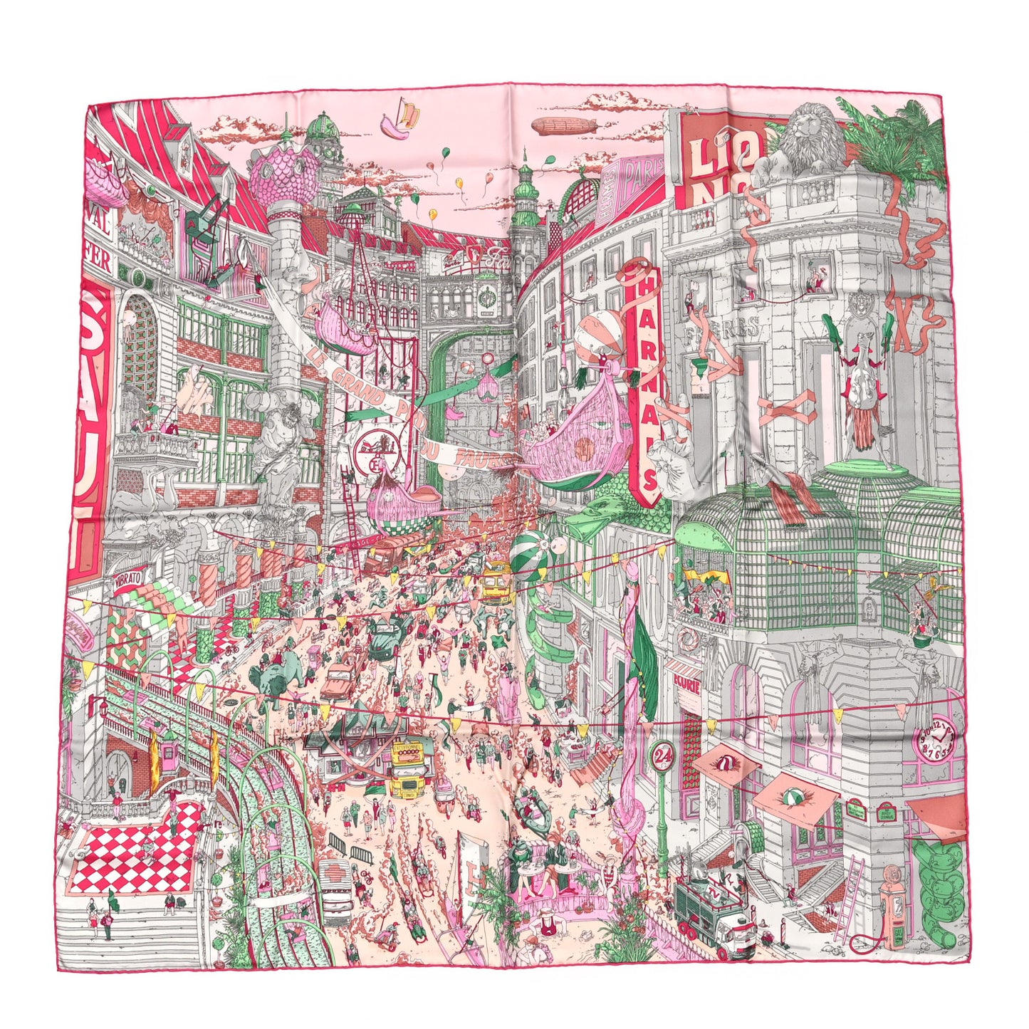Silk Le Grand Prix Au Faubourg Scarf 90 Rose Menthol Gris Perle