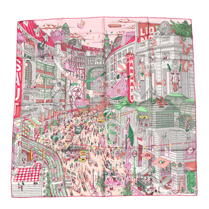Hermes Silk Le Grand Prix Au Faubourg Scarf 90 Rose Menthol Gris Perle 1 of 4