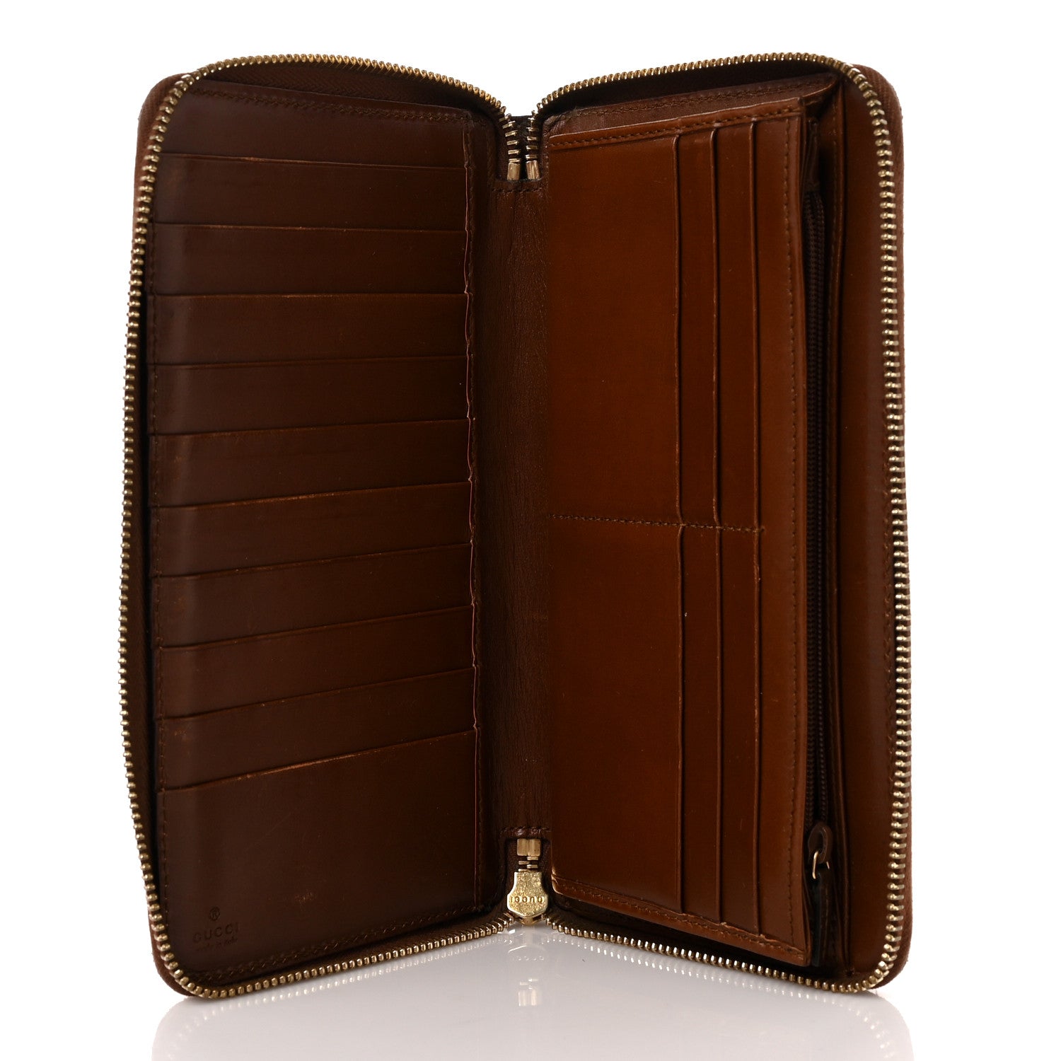 Gucci GG Supreme Monogram Cuoio Toscano Zip Around Organizer Wallet Beige Ebony Cuir 5 of 10