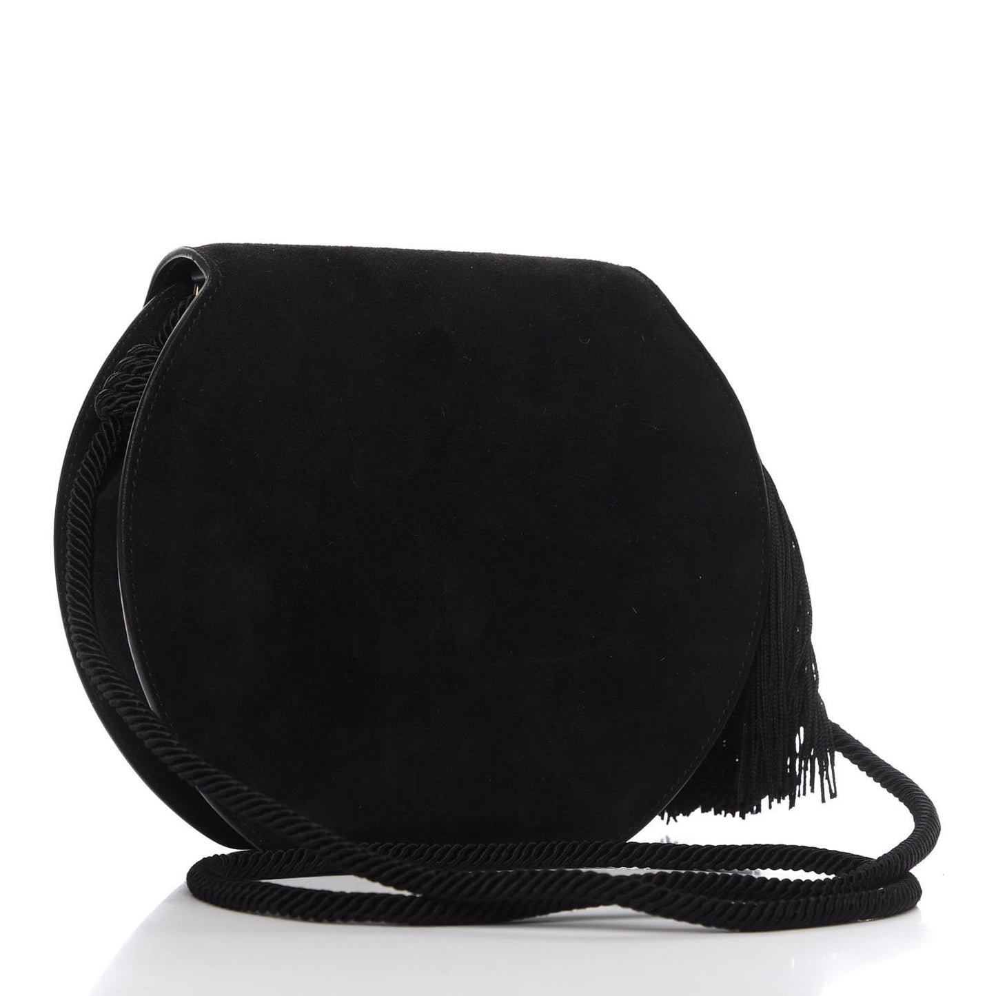 Suede Tassel Demie Lune Minaudiere Black