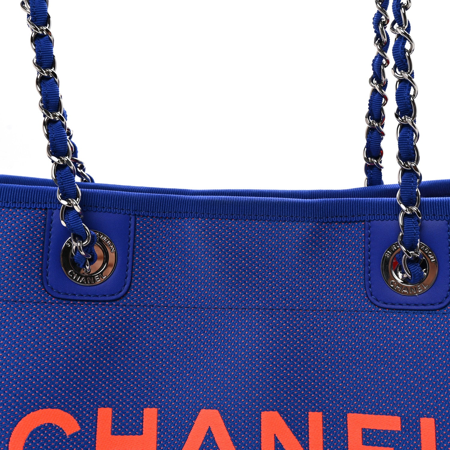 Chanel Mixed Fibers Small Deauville Tote Blue Orange 8 of 10
