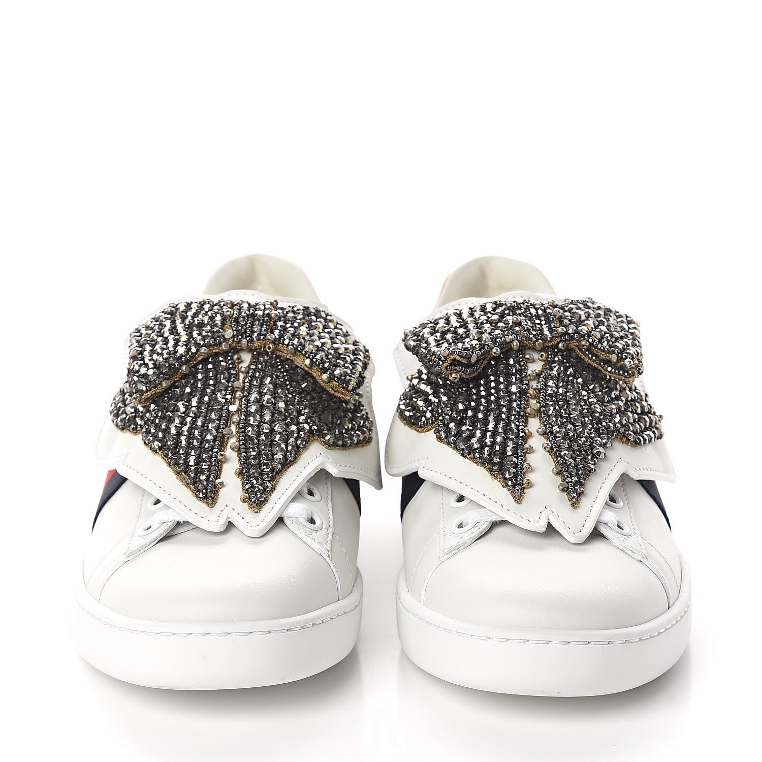 Gucci Calfskin Ayers Web Womens Ace Bow Lace Sneakers 36 White 2 of 7