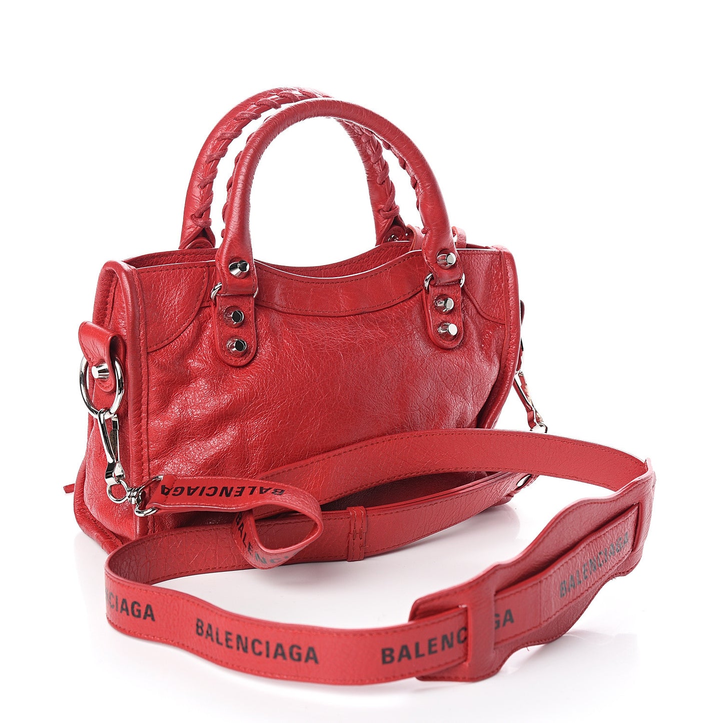 Agneau Classic Silver Hardware Mini City Logo Strap Red Black