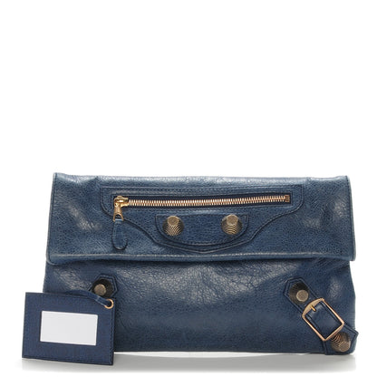 Balenciaga Agneau Giant 21 Rose Gold Hardware Envelope Clutch Bleu Roi 1 of 7
