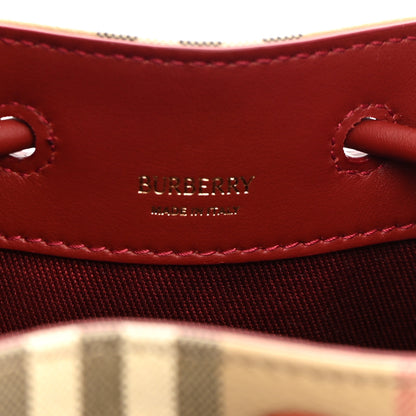 Burberry E-Canvas Vintage Check Mini Drawstring Bucket Bag Archive Beige Ruby Red 6 of 9