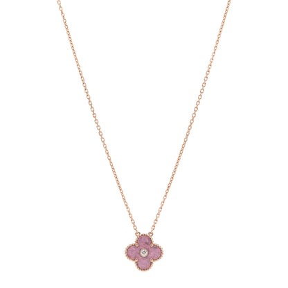 Van Cleef & Arpels 18K Rose Gold Diamond Rhodonite Vintage Alhambra Pendant Necklace 1 of 6