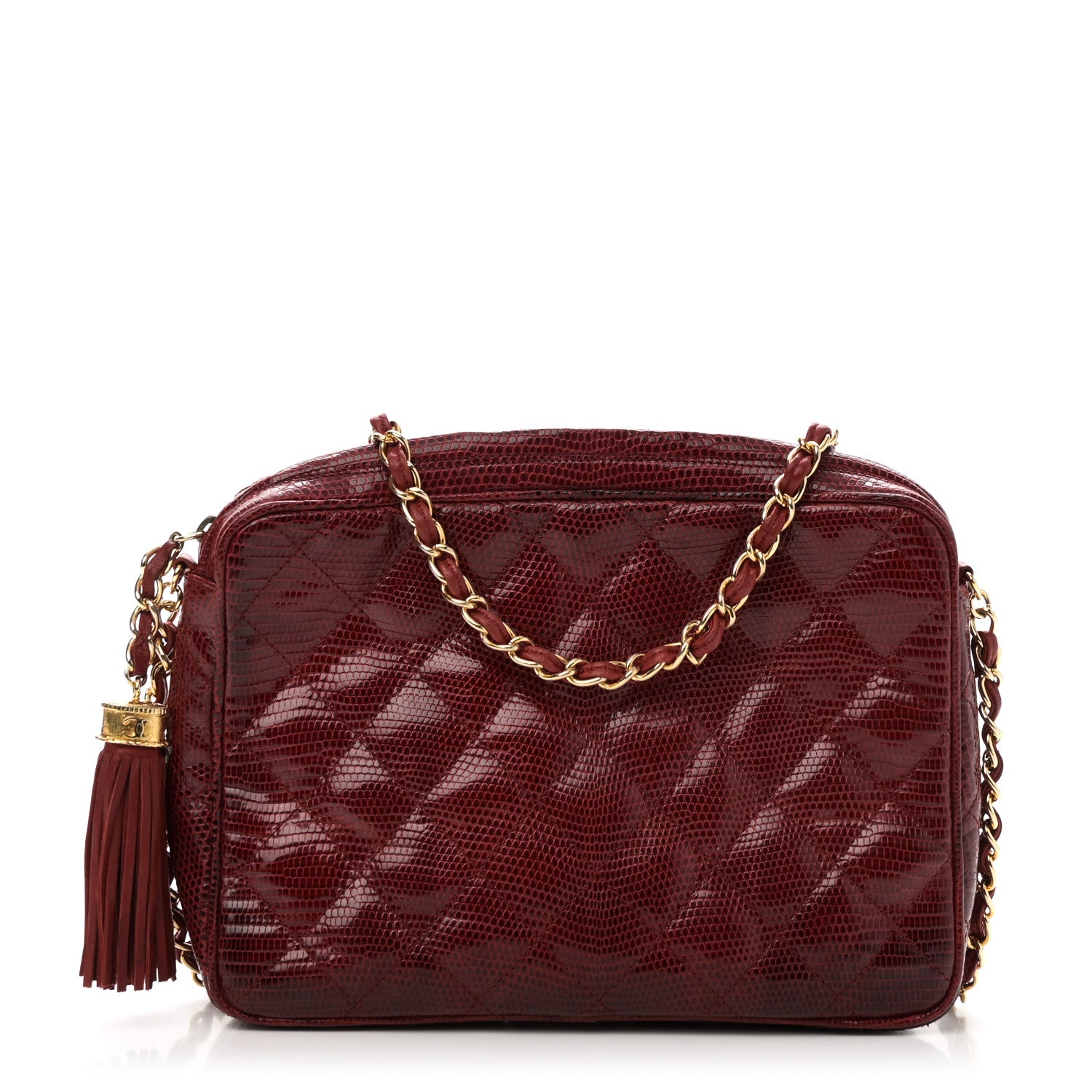 Chanel Lizard Quilted Small Tassel Camera Case Burgundy 1 of 10