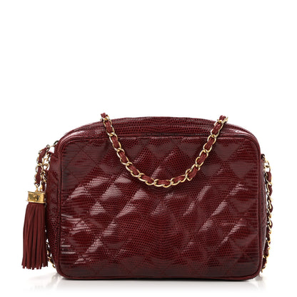Chanel Lizard Quilted Small Tassel Camera Case Burgundy 1 of 10