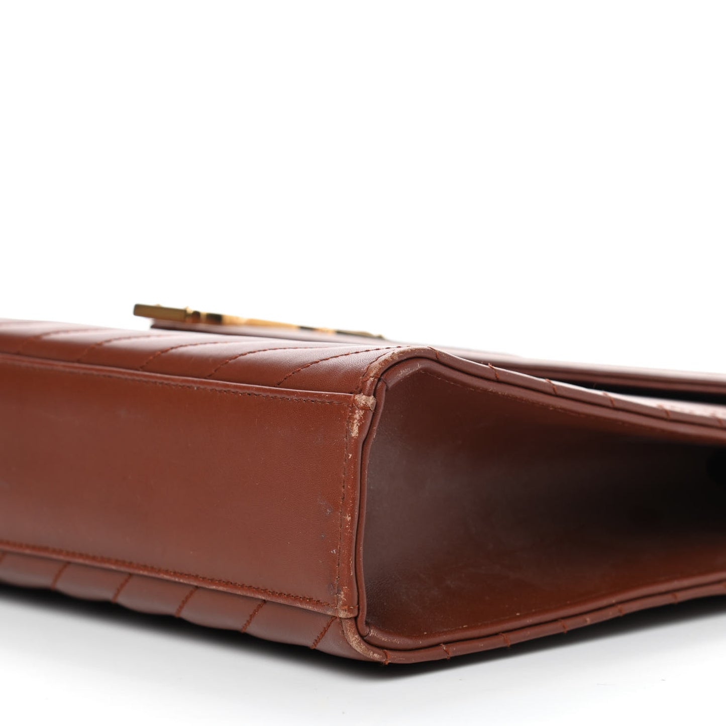 Smooth Calfskin Matelasse Chevron Large Monogram Satchel Brown
