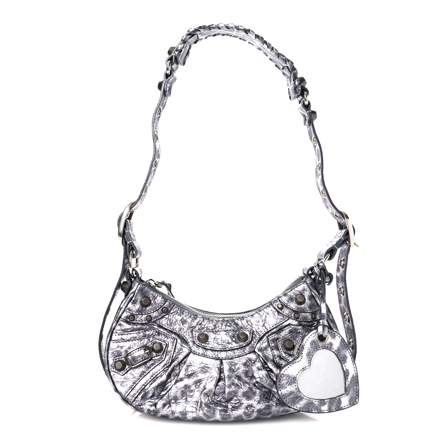 Metallic Agneau Arena Leopard Le Cagole Shoulder Bag XS Dark Grey
