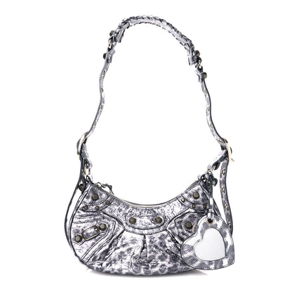 Balenciaga Metallic Agneau Arena Leopard Le Cagole Shoulder Bag XS Dark Grey 3 of 11