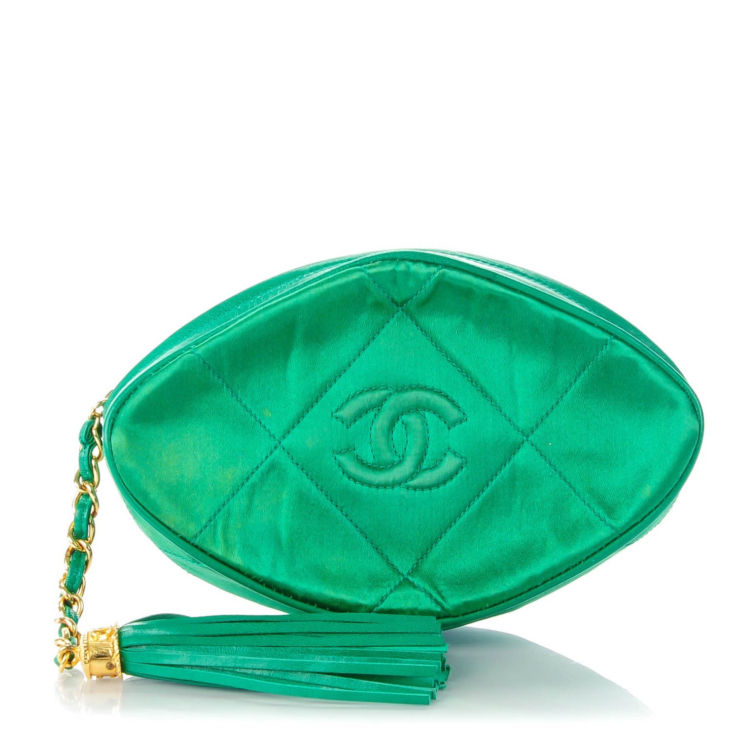 Satin Quilted CC Tassel Clutch Green