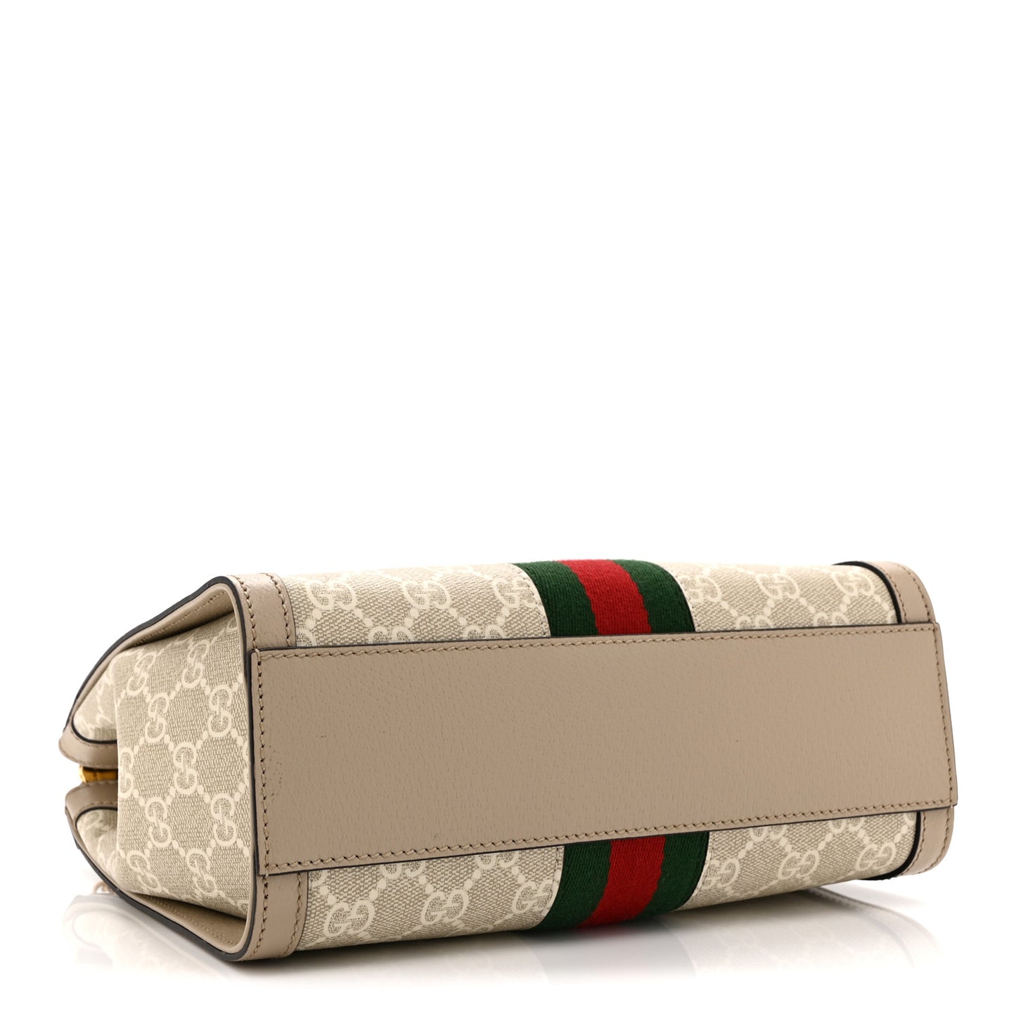 GG Supreme Monogram Textured Dollar Calfskin Web Small Ophidia Tote Bag Beige Mystic White Oatmeal