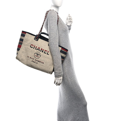 Chanel Striped Canvas Small Deauville Tote Beige 2 of 10