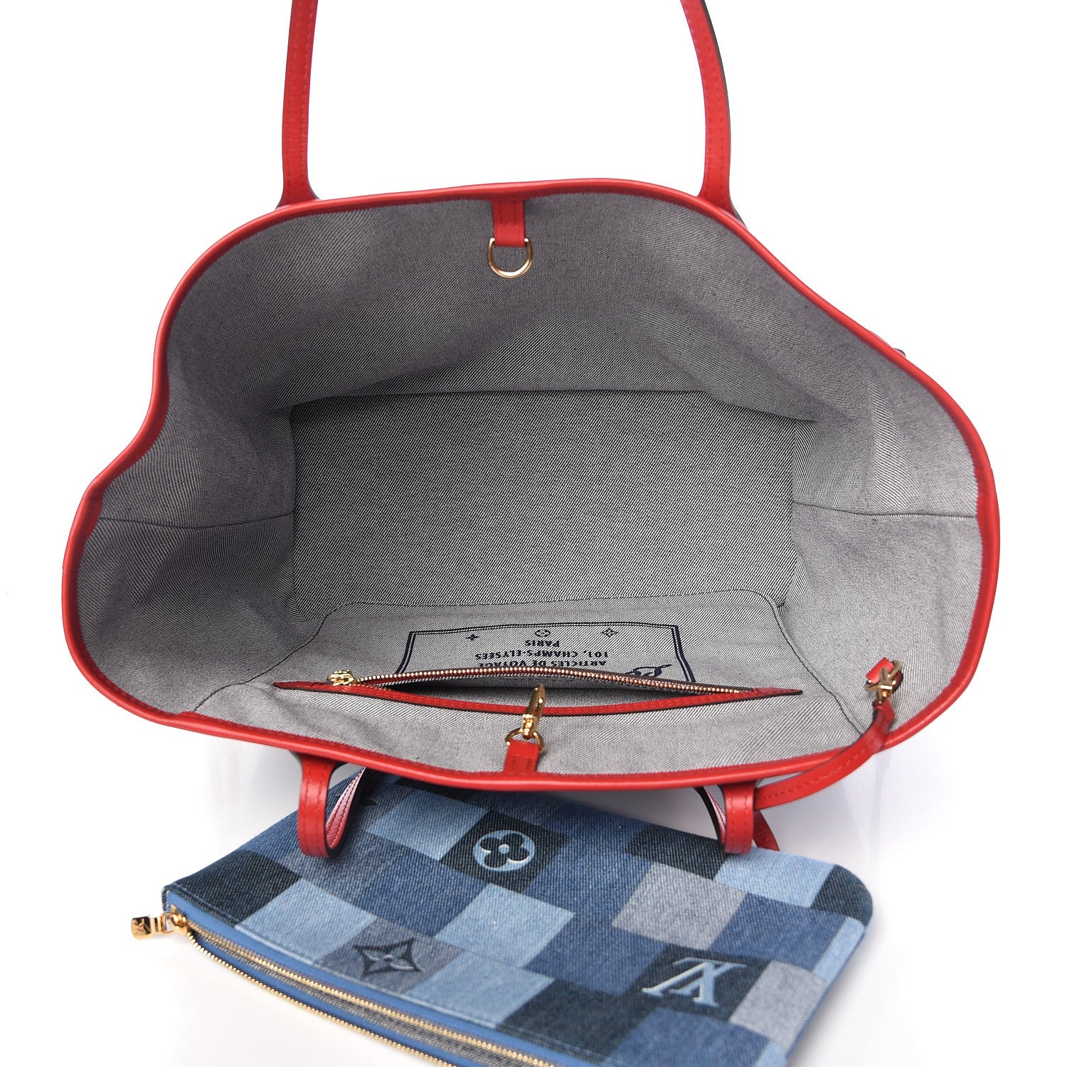 Louis Vuitton Denim Damier Monogram Patchwork Neverfull Blue Rouge 6 of 12